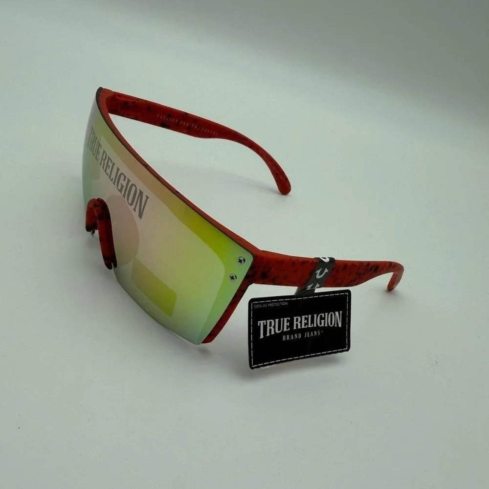 True Religion Black Shield Sunglasses - Silver Mirror Lens Futuristic Y2K Style‎